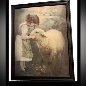 Little Shepherdess Framed 8x10 print of vintage painting